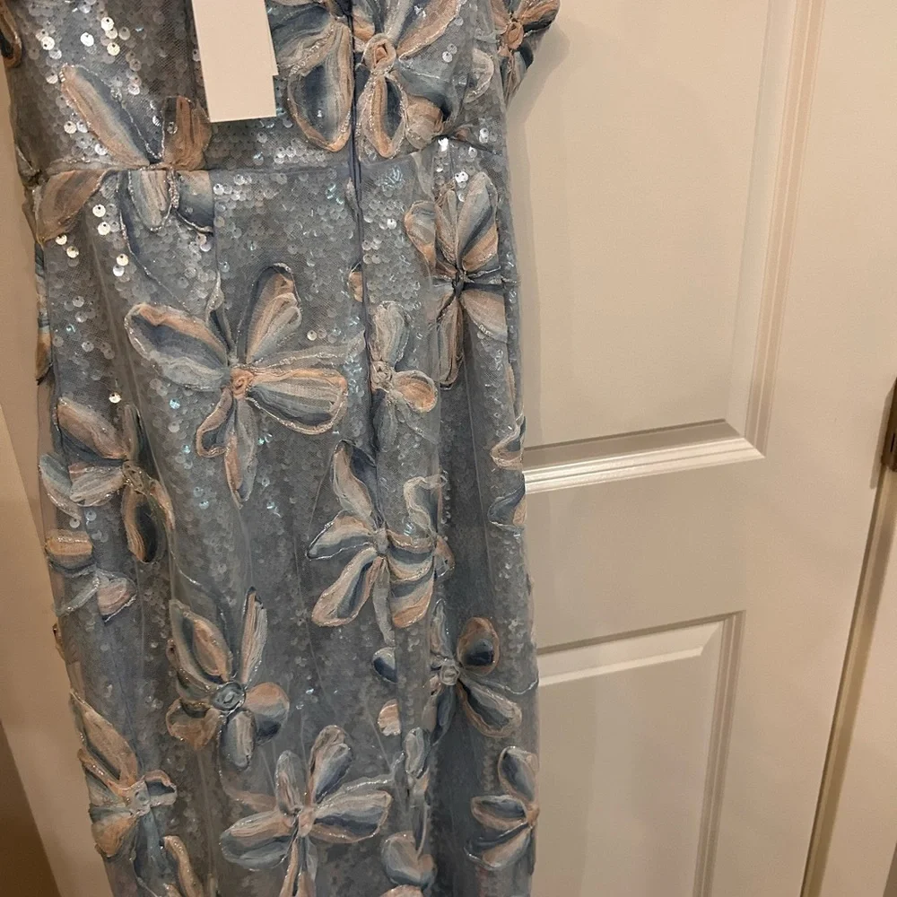 Milly Blue and Beige Floral Sequin Midi Dress - Picture 4 of 5
